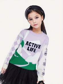 Annil Áo len dệt kim Jacquard cổ tròn ấm áp thường ngày dành cho bé trai và bé gái Màu tím - Màu tím - Xem 3