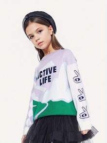 Annil Áo len dệt kim Jacquard cổ tròn ấm áp thường ngày dành cho bé trai và bé gái Màu tím - Màu tím - Xem 4