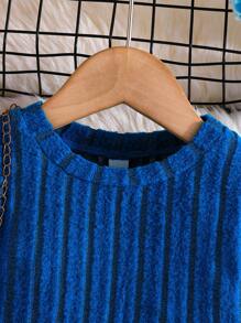 2 件装女婴休闲长袖上衣和时尚喇叭裤套装，春秋季 - 寶藍色 - 查看 3