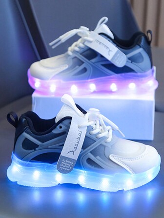 GUANGLAN USB Charging LED Light Up Shoes, 7 Colorful Flashing Modes Horse Racing Lamp Luminous Shoes For Kids, Boys, Girls, Teens, Variable Color Lights Running & Sports Shoes, Cartoon Casual Lace-Up Sneakers, Chunky Sneakers, Rechargeable Light Up Shoes