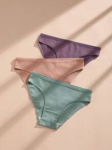 5入組女士實色低腰肋紋透氣雙襠三角內褲 - 彩色 - 查看 2