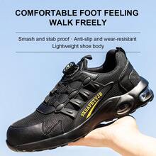 男女旋轉按鈕安全鋼頭工作運動鞋，帶氣墊鞋底，堅固防穿刺 - 黑色 - 查看 8