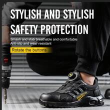 男女旋轉按鈕安全鋼頭工作運動鞋，帶氣墊鞋底，堅固防穿刺 - 黑色 - 查看 5