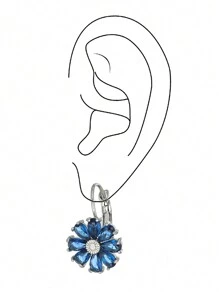 1 paire de boucles d'oreilles créoles avec fleur blanche en zirconium cubique pour femmes et filles, à porter au quotidien, pour fête, mariage ou en cadeau