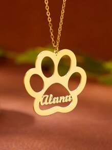 1 件可爱熊掌个性化定制名字项链，适合女士男士定制铭牌项链 18K 镀金不锈钢可调节链条定制珠宝时尚配饰生日礼物 - 金黃色 - 查看 4