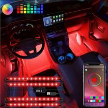 Car LED Lights Smart Interior Lights With App Control 72 LED 16 Million Colors With APP And Remote Control Music Sync Color Change RGB For LED Lighting Kits For Car With Car Charger DC 12V Car Accessories Car Must Haves Accesorios Para El Carro Car Decor