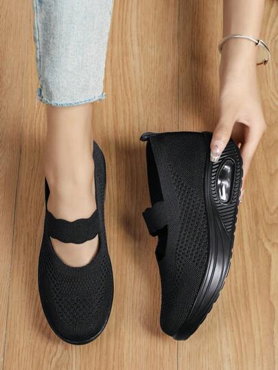 女士運動防滑減震網面編制跑步瑪麗珍運動鞋，氣墊設計，大尺碼，適用於跨境業務和開車