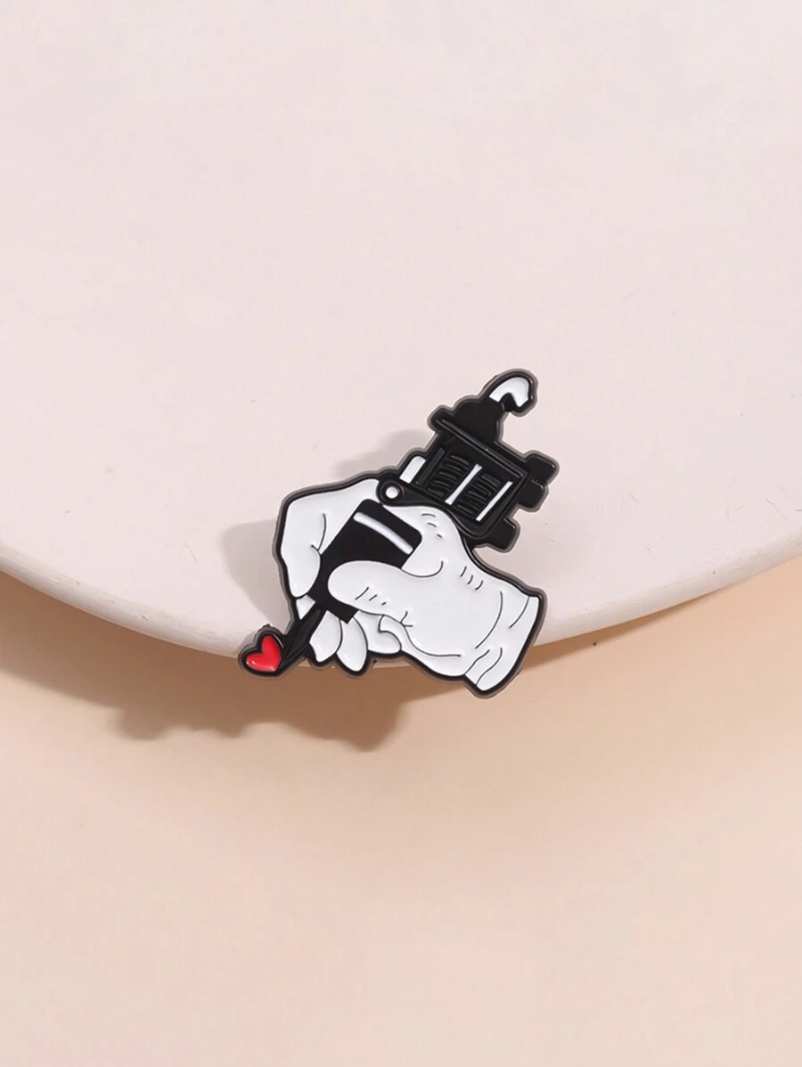 1 件卡通纹身机设计心形胸针，只爱你翻领别针金属合金徽章配饰，适合男女日常佩戴情人节、妈妈、母亲、母亲节、礼物 - 愛心 - 查看 1