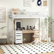 Twin Size Loft Bed Heavy Duty Metal Loft Bed Frame With Safety Guardrail Silver/White/Black - trắng - Xem 2