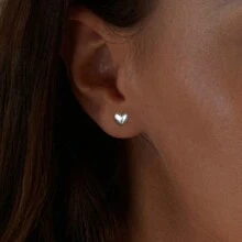 bamoer 一对925纯银可爱心形耳钉，心形设计，镶嵌低致敏锆石，女士订婚礼物，精致珠宝礼品 - 銀色 - 查看 3