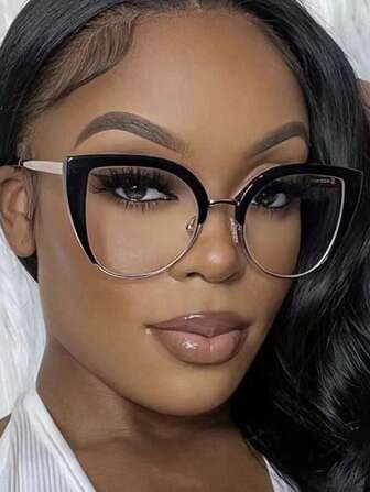 New European And American Style Cat Eye Glasses Frame For Women, Fashionable And Unique Eyewear For Street Snap, Plano Lenses Glasses Accessories For Women