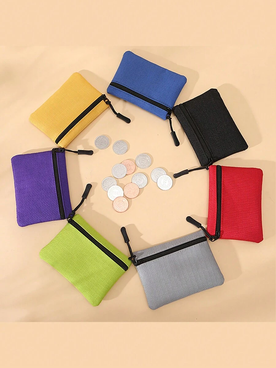 Nuevo mini monedero de tela Oxford multicolor con diseño de malla de unicolor, cierre de cremallera, portátil para tarjetas de estudiantes, llaves, monedas, tarjetas de bus y metro, etc. - Multicolor - Ver 1