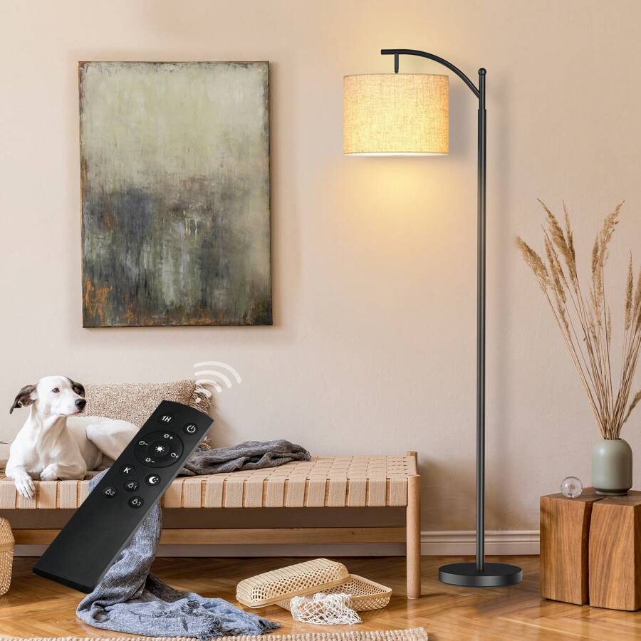 Arched Floor Lamp With Remote Control And Bulb Included - 黑色 - 查看 1