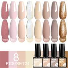 8件套裸色凝胶指甲油套装，含闪粉、可卸UV/LED凝胶，半永久美甲凝胶，美甲沙龙DIY美甲设计装饰，居家美甲 - 裸色 - 查看 2
