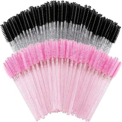 Bộ 100/50/10 cọ chuốt mascara dùng một lần, cọ chuốt mi lông nylon cỡ S, dụng cụ nối lông mày không mùi với cán nhựa ABS, phù hợp với da thường - Bộ cọ màu hồng và đen, cọ kẻ lông mày, cọ tán phấn mắt, cọ trang điểm, quà tặng.
