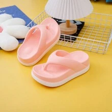 女士夏季人字拖 厚底防滑一脚蹬 色彩鲜艳 沙滩凉鞋 时尚户外 新款增高家居拖鞋 防水浴室拖鞋 时尚软底 短款女士拖鞋 室内外舒适浴室家居拖鞋 - 粉色 - 查看 4