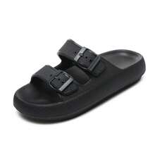 Women's Lightweight Soft & Comfortable Black Double Buckle Slippers, Waterproof, Suitable For Sandals & Thick-Soled - Black - View 1