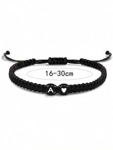 1 Pieza Pulsera Negra Trenzada Ajustable Con Perlas En Patrón De Alfabeto De 26 Letras, Cuerda De Mano De Amistad Versátil - Negro - Ver 2