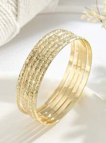 3入或5入組夏威夷設計雞蛋花手鍊套裝，14k鍍金銅手鐲 - 金色 - 查看 1