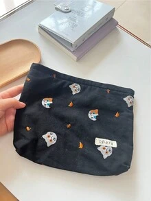 刺繡貓帆布袋，復古收納袋，化妝袋，拉鍊手提包 - 彩色 - 查看 11