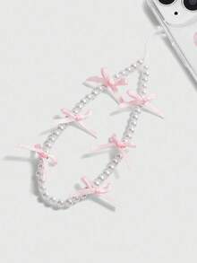 带手机吊饰粉色蝴蝶结挂绳彩绘透明手机壳，兼容iPhone 11 12 13 14 15系列、三星S24U S23U S22U A55 A54 A35等。 - 無色 - 查看 2