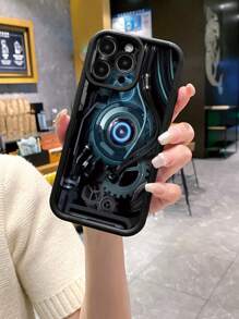 One High-Tech Fantasy Gear Pattern Fingerprint Resistant Black Sand Mobile Phone Case Compatible With Apple/Samsung/Xiaomi/Redmi/Infinix/Vivo/Oppo - Black - View 1