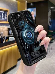 One High-Tech Fantasy Gear Pattern Fingerprint Resistant Black Sand Mobile Phone Case Compatible With Apple/Samsung/Xiaomi/Redmi/Infinix/Vivo/Oppo - Black - View 2