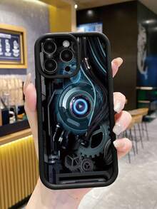 One High-Tech Fantasy Gear Pattern Fingerprint Resistant Black Sand Mobile Phone Case Compatible With Apple/Samsung/Xiaomi/Redmi/Infinix/Vivo/Oppo - Black - View 4