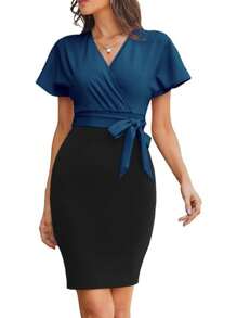 Vestido Elegante Para Mujer Oficina Trabajo Vestidos Cóctel - Azul - Ver 1