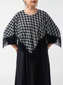 1 peça xale feminino com estampa de leopardo, flor e letra, leve, malha elástica, franjas, cachecol versátil para aquecimento, viagem, proteção solar, inverno - Multicolorido - Ver 13