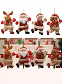 4PCS Christmas Santa Snowman Shaped Wall Hanging, Christmas Tree Decoration Pendant , Christmas Home Car Backpack Pendant, Home Decor Christmas Decorations Room Decor Winter