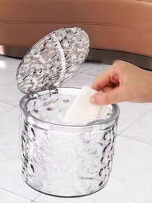 1pc Press On Desktop Trash Can, Light Luxury Water Ripple Storage Basket, Press On Desktop Trash Can, Living Room Miscellaneous Bin, Car Mounted Home Office Desk Restaurant Storage Box, Plastic Trash Can, Multifunctional Desktop And Bathroom Trash Can, Laundry Bead Storage Home Bathroom Decor Bathroom Organizer Fall Decor Back To School