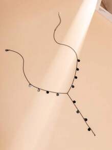 女士純色特殊設計性感長項鍊 - 黑色 - 查看 3