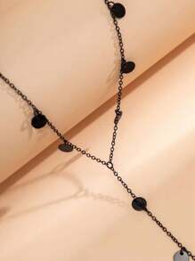 女士純色特殊設計性感長項鍊 - 黑色 - 查看 2