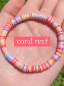 1 Peça Pulseira de Argila Simples com Contas | Pulseira de Verão Preppy | Pulseira Elástica com Contas Heishi | Joias de Garota Coco | Brilhante, Pastel, (Pode haver ligeira variação de cor) - Colorida - Visão 14
