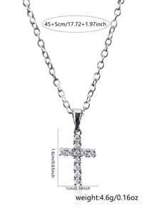 1入歐美風格時尚十字銅立方氧化鋯元素不鏽鋼鍊項鍊 - 銀色 - 查看 3