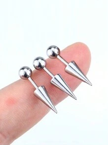 3Pcs/Set Stainless Steel Spike Helix Piercing Earring Devil Ear Stack Cartilage Body Piercing Jewelry Punk Style - Silver - View 6