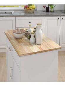 Carrito de islas de cocina con ruedas, estantes ajustables y estante para toallas, con cubierta de madera de caucho, promoción de - Blanco - Ver 1