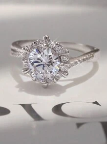 1pc 1 Carat Diamond Engagement Ring, S925 Sterling Silver Round Commitment Ring, Eternal Ring, Anniversary Luxury Ring, Bridal Wedding Jewelry Gift