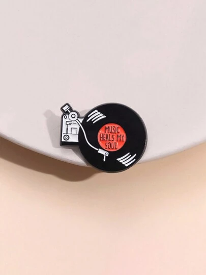 1pc Music Heals My Soul Retro Colored Vinyl Record Shaped Metal Brooch Pin Creative Clothing Bag Accessory Badge Suitable For Daily Wear For Men And Women