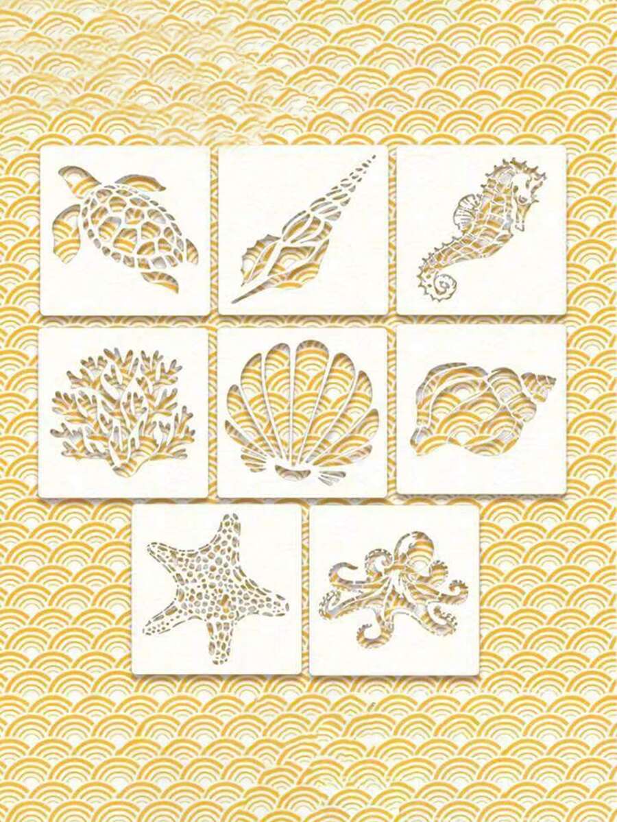 4/8入組卡通海洋動物中空畫板，中空剪裁裝飾噴繪版，學生繪圖工具，中空剪裁日記 - 彩色 - 查看 1