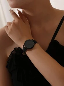 1 Set Damenuhr mit schwarzem PU-Lederarmband und Armband, geeignet für den täglichen Gebrauch, als Geburtstagsgeschenk, für Partys, Feierlichkeiten, ideal als Geschenk für sich selbst oder Freunde. Ohne Verpackungsbox. - Schwarz - Übersicht 2