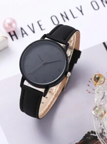 1 Set Damenuhr mit schwarzem PU-Lederarmband und Armband, geeignet für den täglichen Gebrauch, als Geburtstagsgeschenk, für Partys, Feierlichkeiten, ideal als Geschenk für sich selbst oder Freunde. Ohne Verpackungsbox. - Schwarz - Übersicht 3
