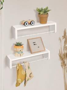 SUMGAR Wandregale für Kinder, weiß, Set mit 3 schwebenden Regalen mit Holzperlen-Design, Dekoration und Aufbewahrung für das Kinderzimmer.