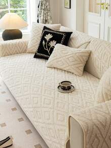 1入組毛絨沙發坐墊，厚實保暖，現代簡約設計，全季節適用，防滑，可機洗，防塵，防污，不褪色及脫落，適用於L型及1/2/3/4人位沙發，適用於秋冬季節 - 米色 - 查看 3