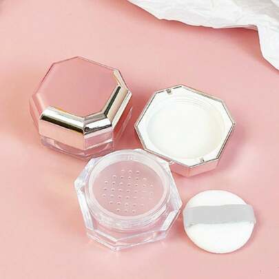1pc Rose Gold Plated Octagonal Loose Powder Box With Puff, 10g, Portable For Travel And Replacement Bottle For Setting Powder,Makeup,Cheap,Room Decor,Vanity,Travel,Bedroom,Makeup Accessories,Cheap,Stocking Stuffers,Makeup,Makeup Tools,Cheap Stuff,Gifts,Gifts For Women,Christmas Gifts,Giveaways,Travel,Cheap Stuff,Travel Essential