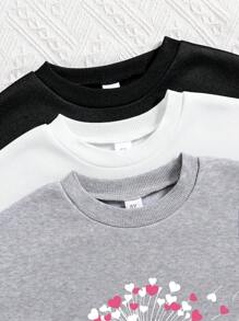 3pcs Young Girl Cartoon Printed Warm Round Neck Sweatshirt Set - Multicolor - View 3