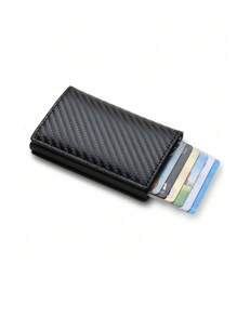 Cartera minimalista para hombre, soporte de tarjeta anti-RFID con monedero para tarjetas de crédito de bloqueo RFID para hombres y mujeres, tarjetero delgado con función bancaria segura, cartera minimalista emergente delgada con tamaño pequeño negro metálico con bloqueo, monedero pequeño con pop up