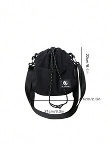 1 件男士斜挎包抽绳包单肩包方形包多功能便携适合日常休闲包适合旅行度假超市购物派对节日礼物和其他场合时尚纯色尼龙字母贴片街头适合学生白领朋友完美的男孩礼物零钱公交卡银行卡钥匙储物袋旅行配件斜挎包返校通勤旅行必备品夏季包 - 黑色 - 查看 3