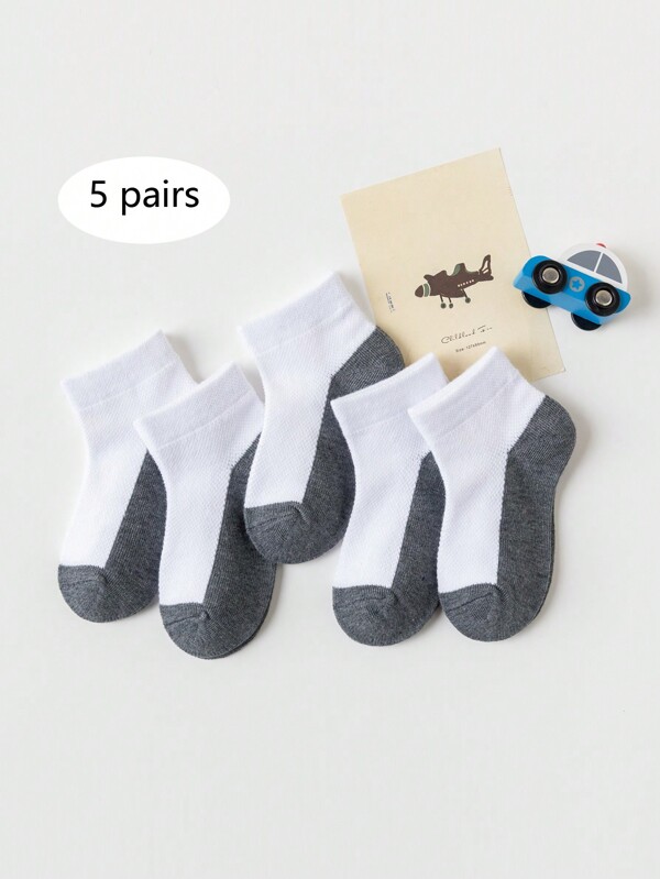 5 Paar einfache, einfarbige, kurze Netzsocken für Kinder, Mischgewebe, Unisex, Kindersocken mit Farbblock